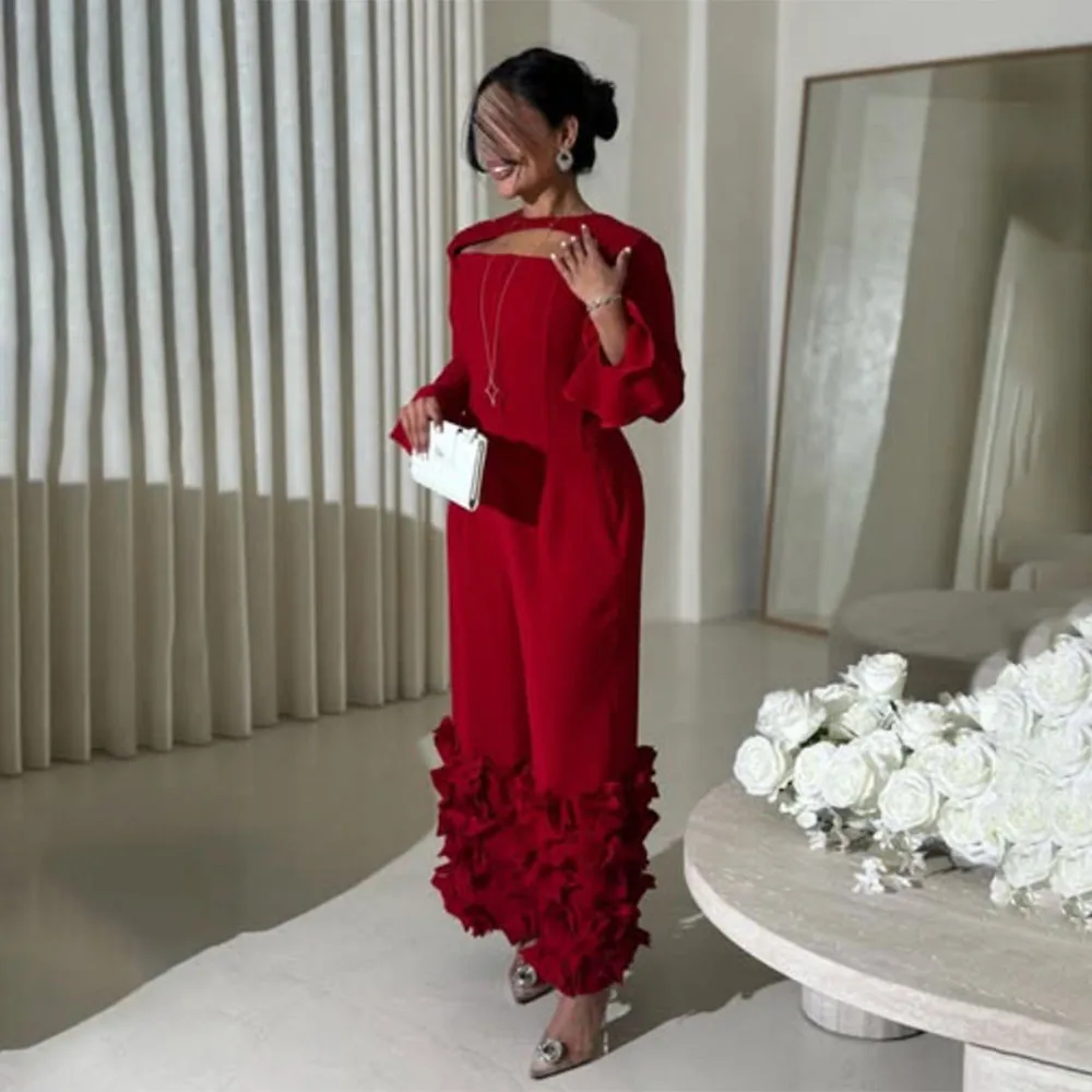 

Высокое качество по индивидуальному заказу без бретелек до щиколотки красные длинные платья с длинными рукавами и аппликациями элегантное женское платье для свадебной вечеринки