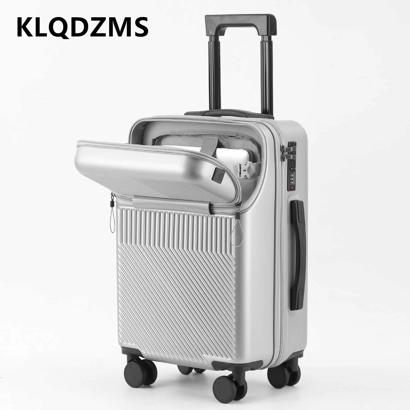 KLQDZMS Suitcase on Wheels Front Opening Boarding Box USB Charging Trolley Case 20