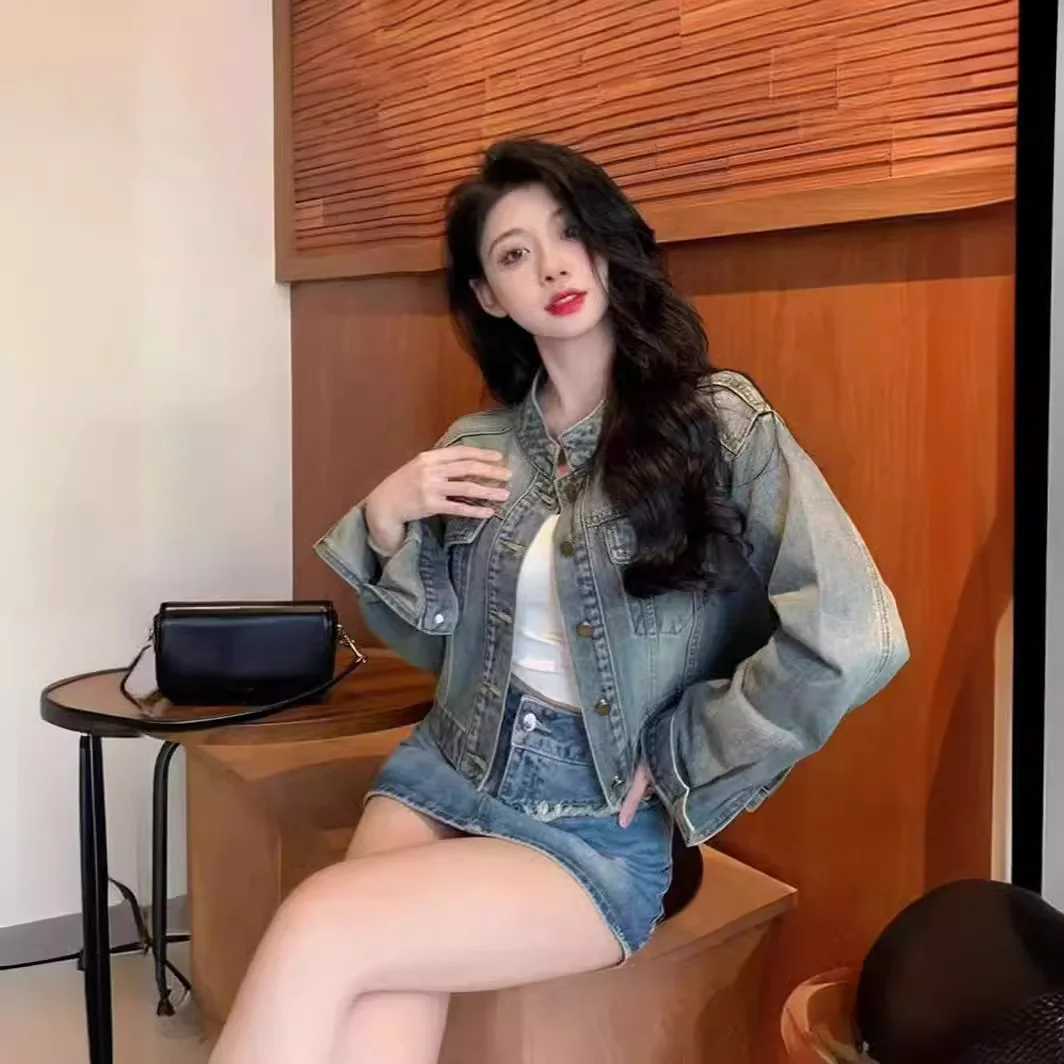 American Vintage Cropped Jackets Women Denim Chic Design Hip Hop Streetwear Young Slim Outwear Long Sleeve New Spring Popular