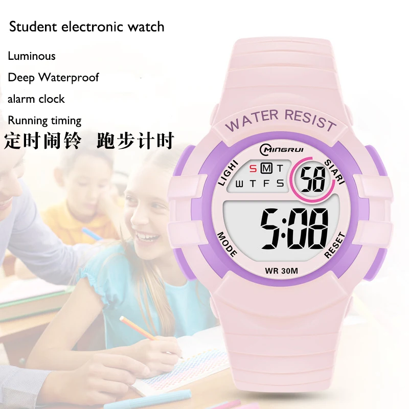 นักเรียนแบบสบายๆ Jam Tangan elektronik สำหรับเด็กกันน้ำได้สำหรับของขวัญนาฬิกาข้อมือเล่นกีฬาว่ายน้ำ C04