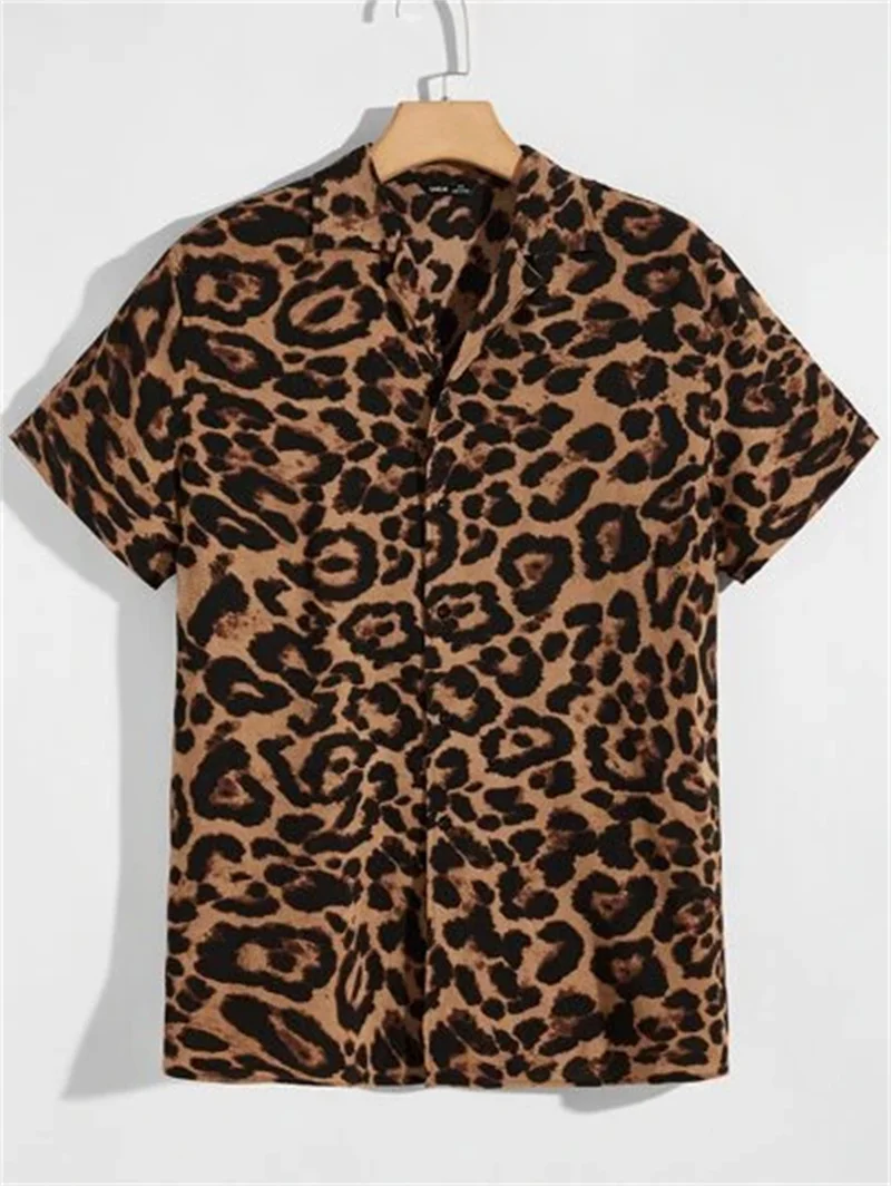 Casual Leopard Printed Men Shirt Short Sleeve Party 2024 Camisa Lapel Summer Fashion Mens Hawaiian Shirts Streetwear 5XL