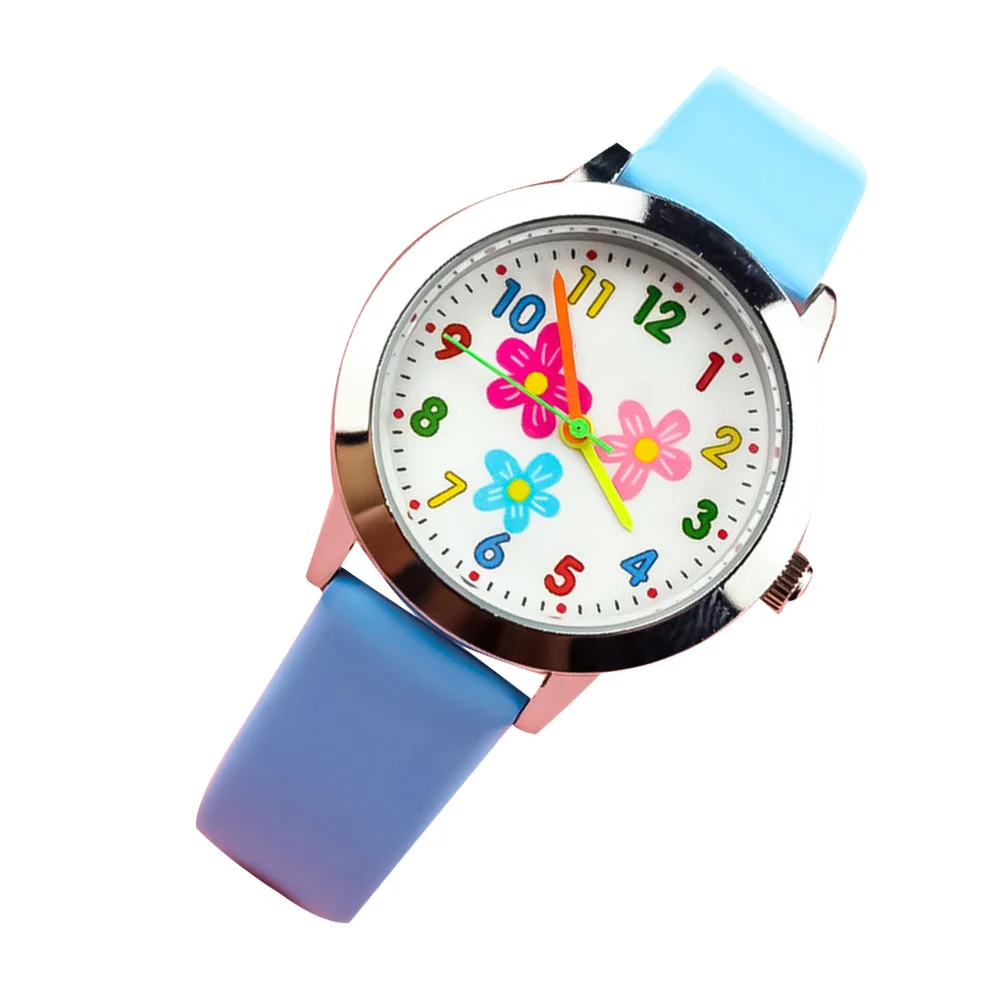 ساعة كارتون رقمية بنمط زهرة زرقاء ساعة كوارتز بحزام مريح ودقيق لحفظ الوقت هدية عيد ميلاد #5