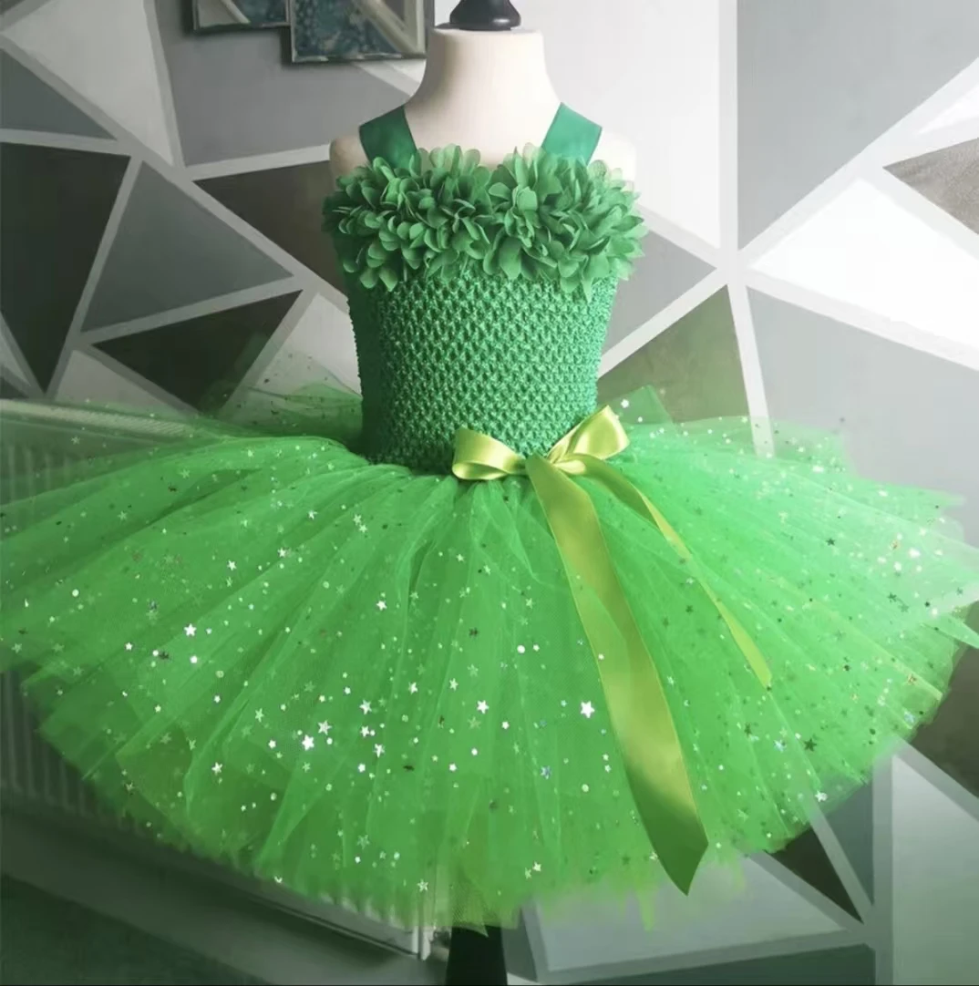 فستان توتو أصفر لامع للفتيات فستان جنية على شكل زهرة للأطفال مع جناح فراشة مجموعة أزياء حفلات الأطفال فساتين النجوم المتلألئة