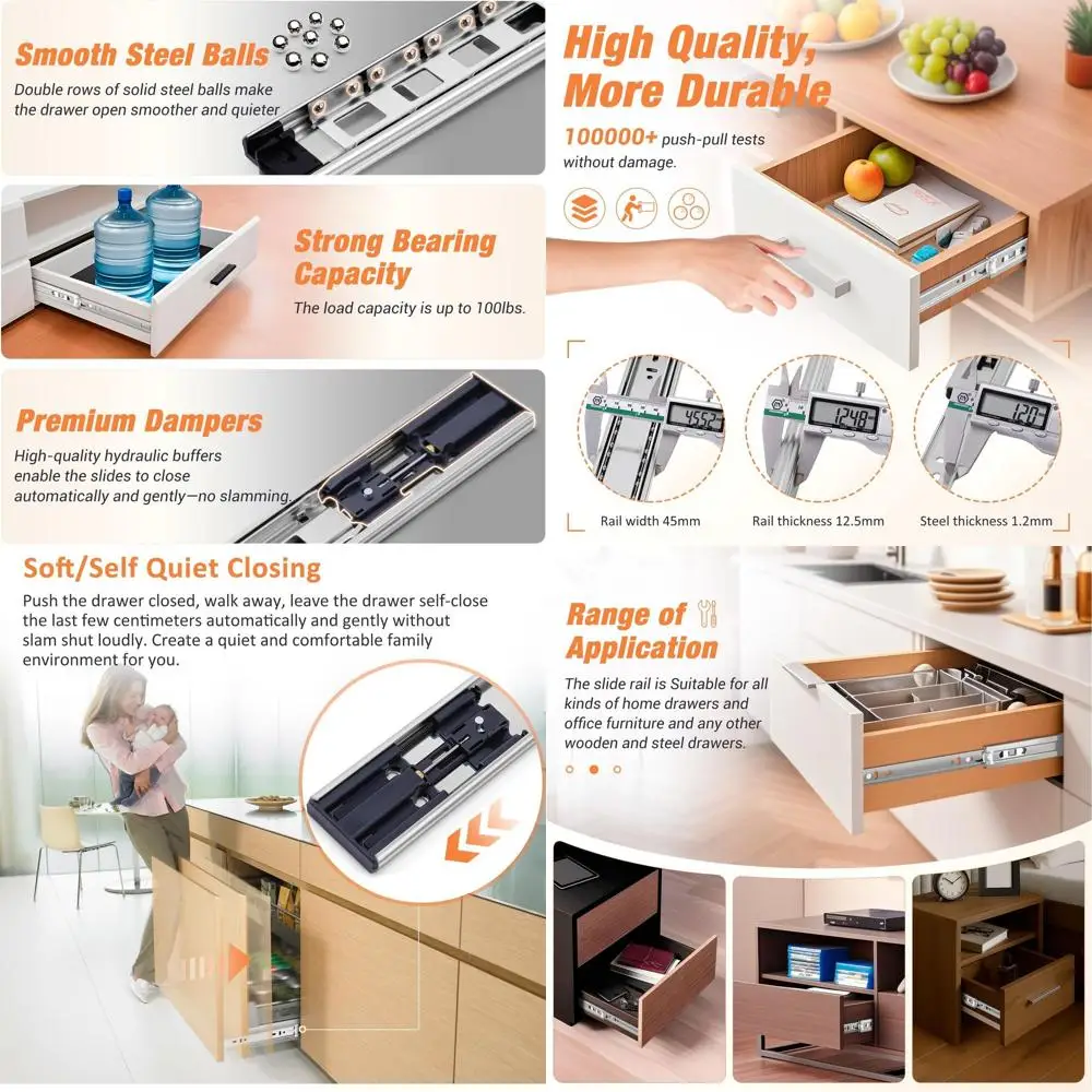 

Шариковые направляющие для шкафов, грузоподъемность 100 фунтов, длина 14 дюймов, 10 штук в упаковке