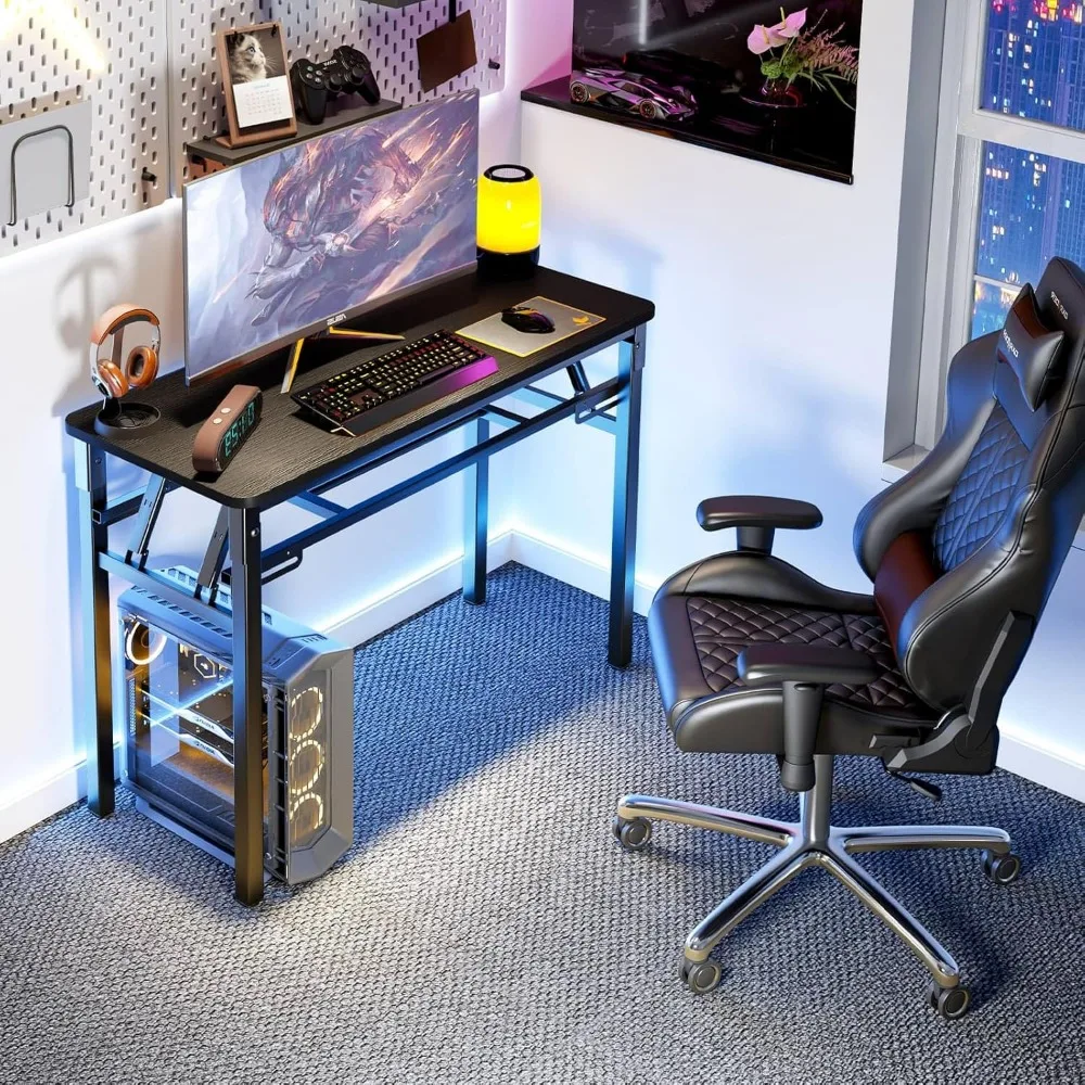 مكتب كمبيوتر مدمج قابل للطي مع رف تخزين للمساحات الصغيرة - مكتب للكتابة والدراسة