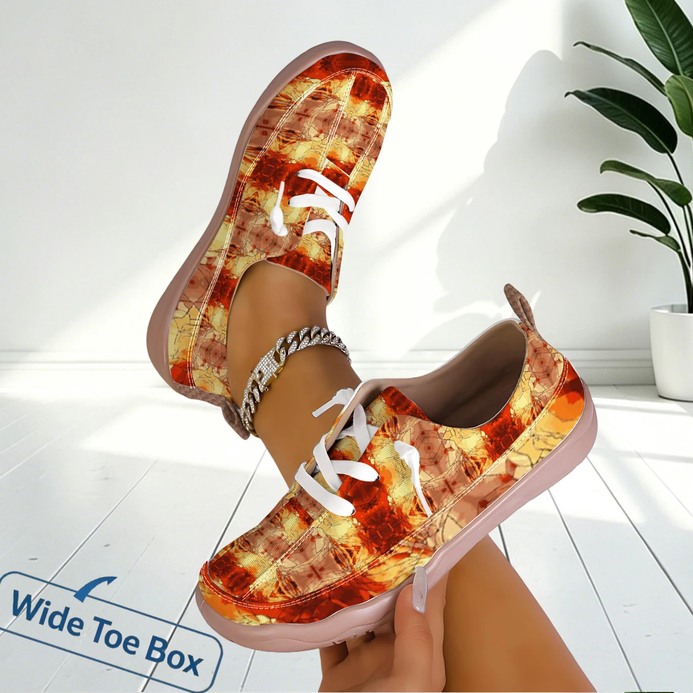 Women Abstract Lace Up Wide Toe Flats Simple Comfort Shoes For Daily Travel Commute Walking