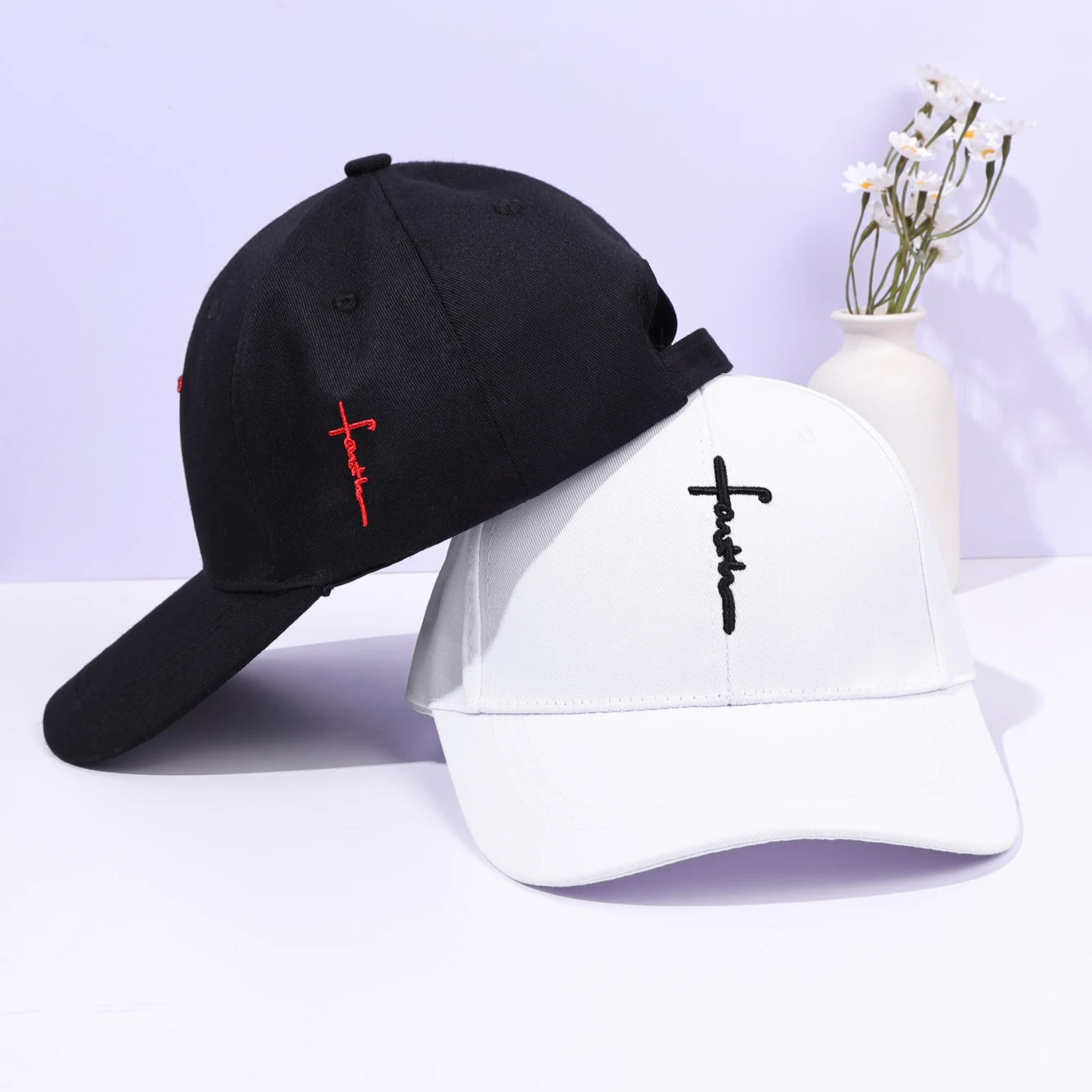 Spring and summer sun shading duckbill cap, cross embroidered baseball cap, fashionable and casual adjustable baseball cap