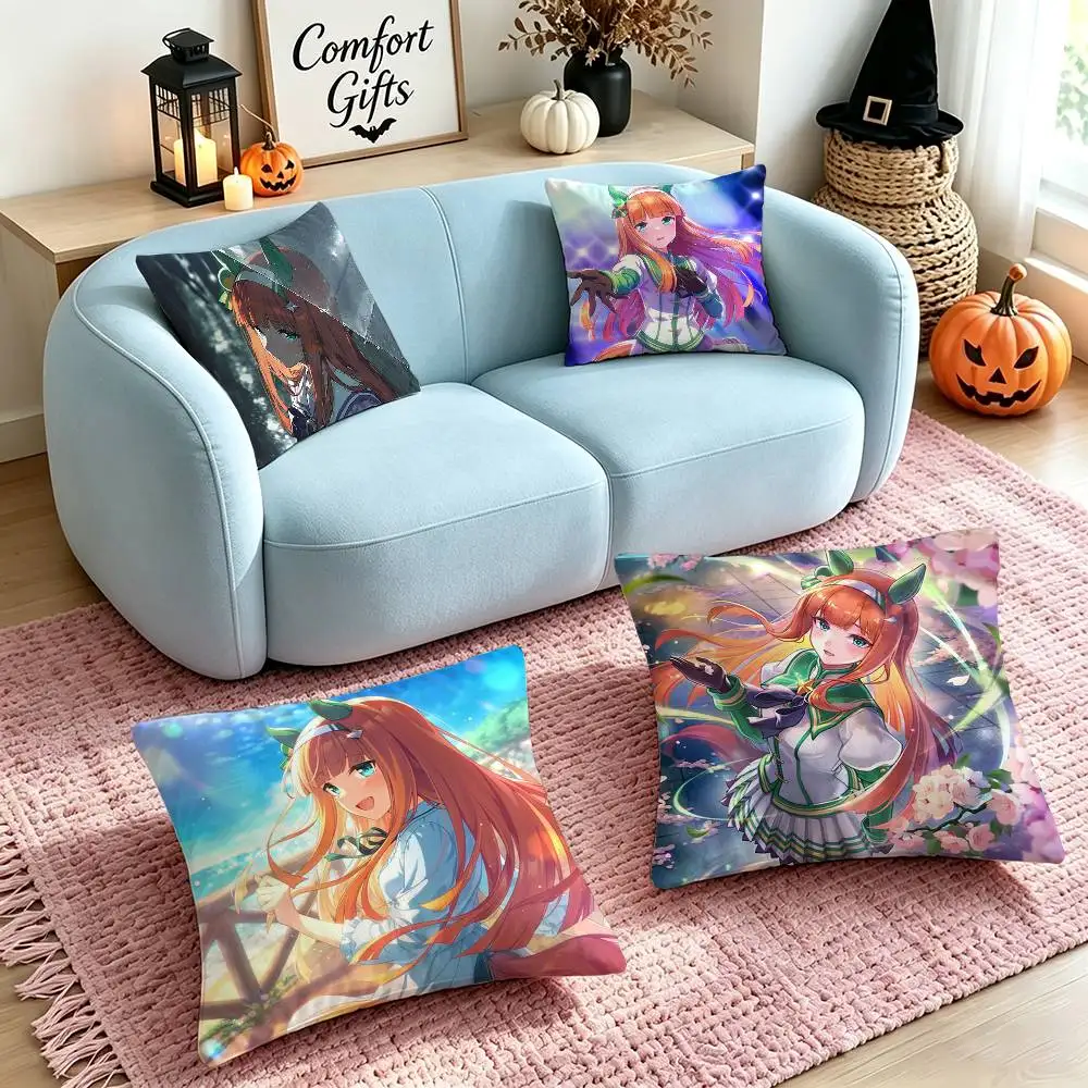 Anime Uma Musume S-Silence Suzuka  Pillow Case Square Double-Sided Sofa Cushion Cover Bedroom Bedside Pillow
