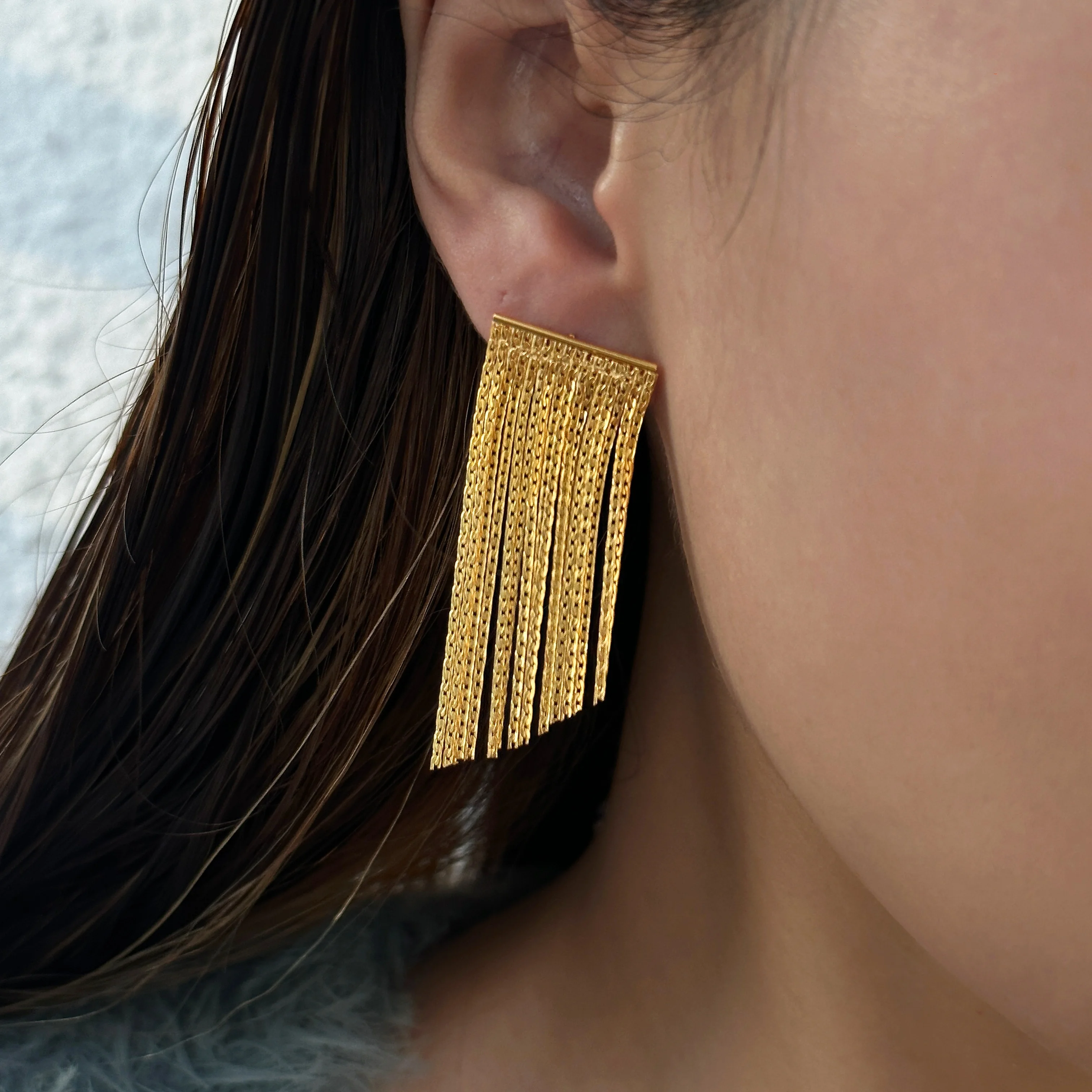 

DASEIN Vintage Chain Tassel Earrings for Women Gold Plated Hypoallergenic Stainless Steel Jewelry High Quality Accessories Gifts
