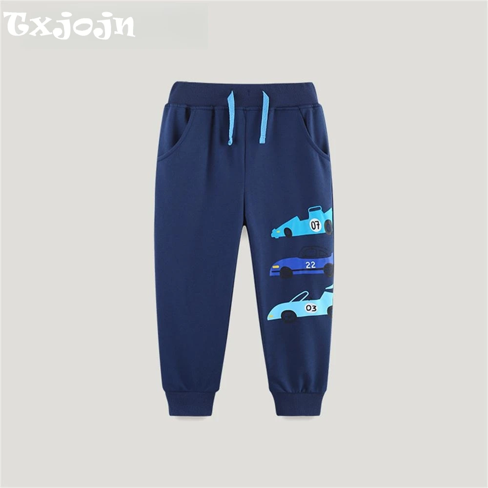 

Fashionable Blue Boys Sweatpants In Stocks,Comfortable 100% Cotton Kids Casual Pants For Play,Cartoon Print Children's Trousers