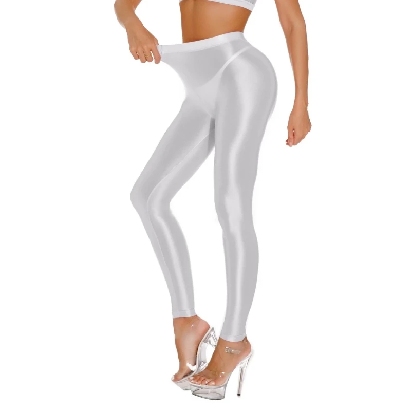 M l xl plus size perna magro meia-calça cetim brilhante lápis calças femininas fitness yoga leggings óleo brilhante footless festa clube collants