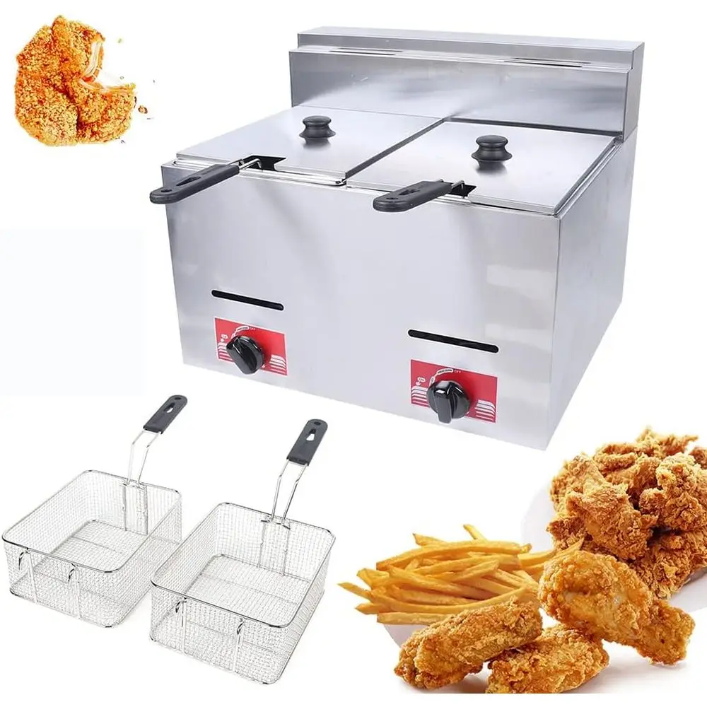 

Фритюрница настольная из нержавеющей стали с двумя корзинами - объем 6 л, для газовых плит, идеально подходит для ресторанов и домашних кухонь (наличие в США)