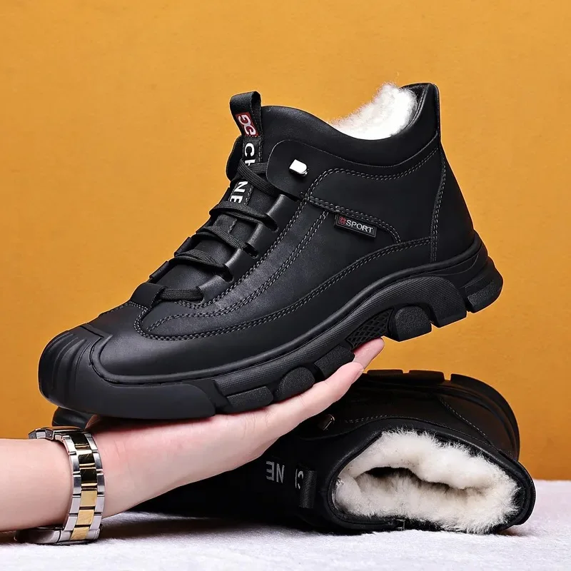 Inverno masculino moda sapatos de algodão engrossado de alta qualidade forro de lã botas de neve à prova de frio versátil esportes ao ar livre sapatos