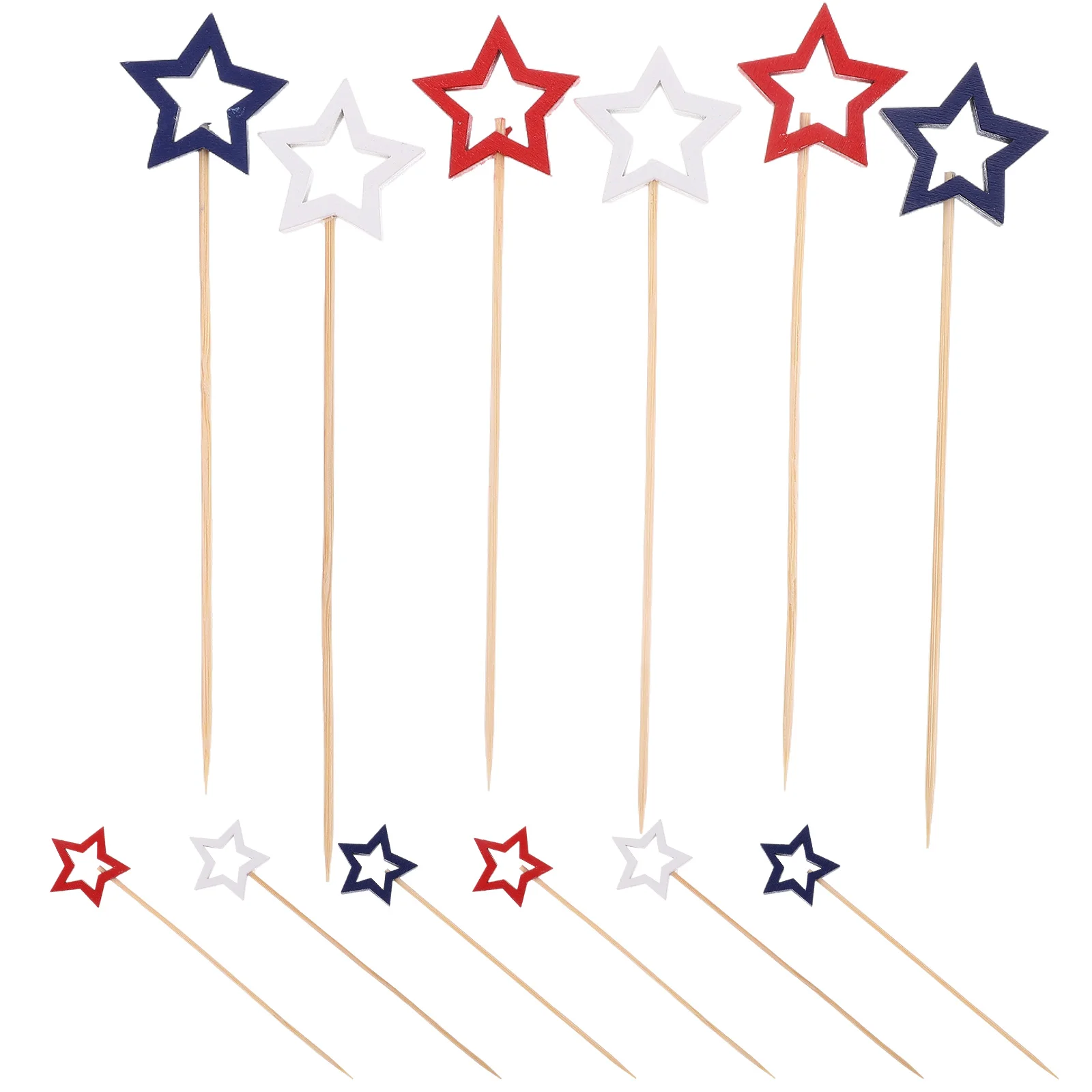 

60pcs Five Pointed Star Bamboo Picks Patriotic Sticks Cake Accessories Disposable