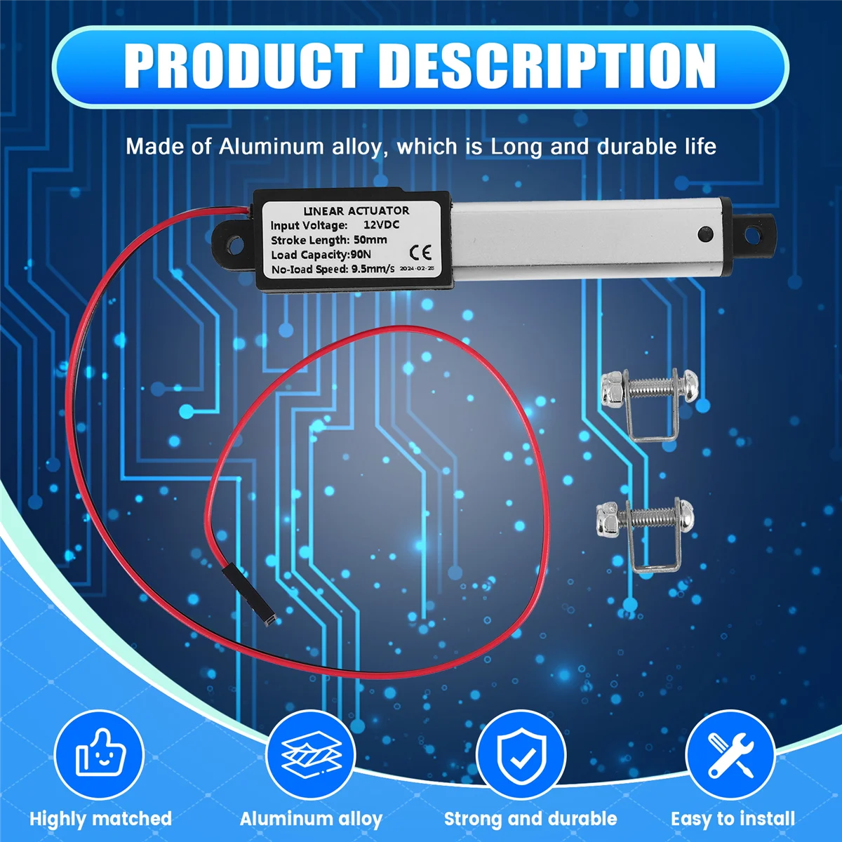 AT77 Mikro-Linearantrieb, 2-Zoll-Hub, 90 N/20,3 Pfund, Geschwindigkeit 9,5 mm/s, elektrischer wasserdichter Stellmotor, Linearantrieb 12 V