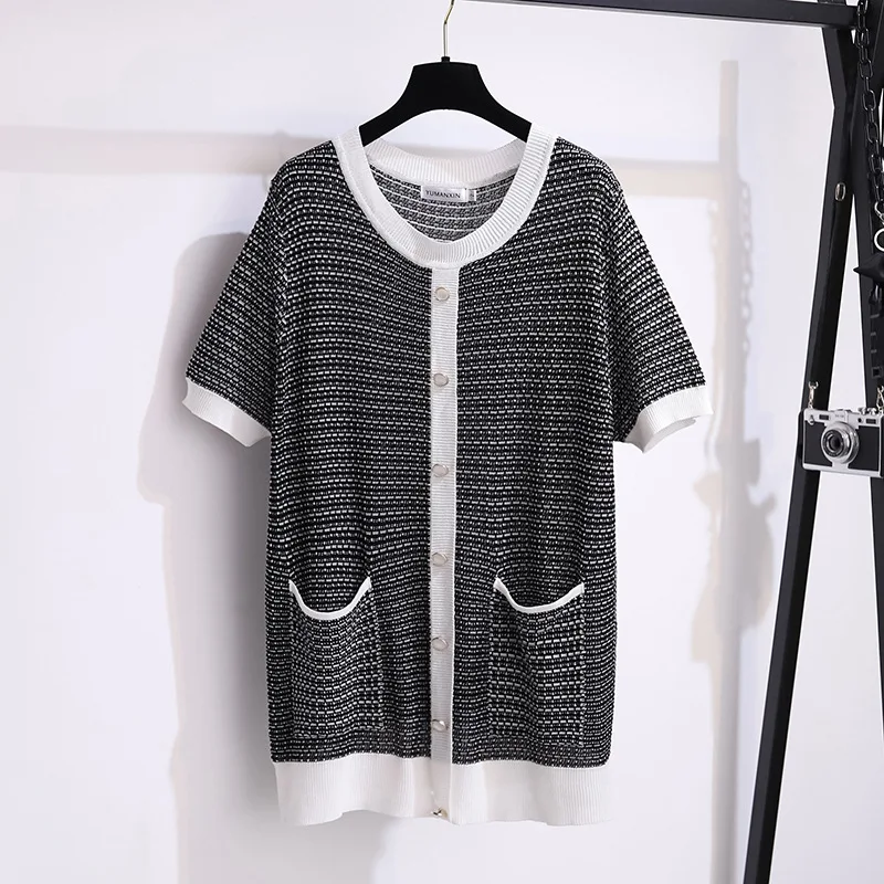 5xl 6xl 7xl Summer Cool T Shirt Office Elegant T Shirt Women Icy Knitted Women T-shirt Tops Tees Oversized Camiseta De Mujer