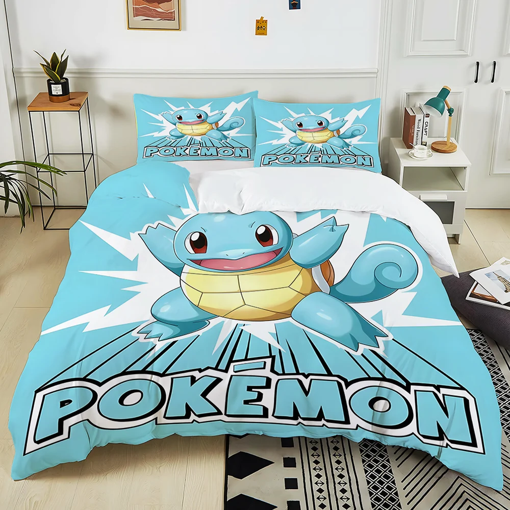 3PC Pokemon Squirtle Print Bedding Set Duvet Cover 1 Duvet Cover 2 Pillowcases Adult and Children Bedding Set Luxury for Gifts