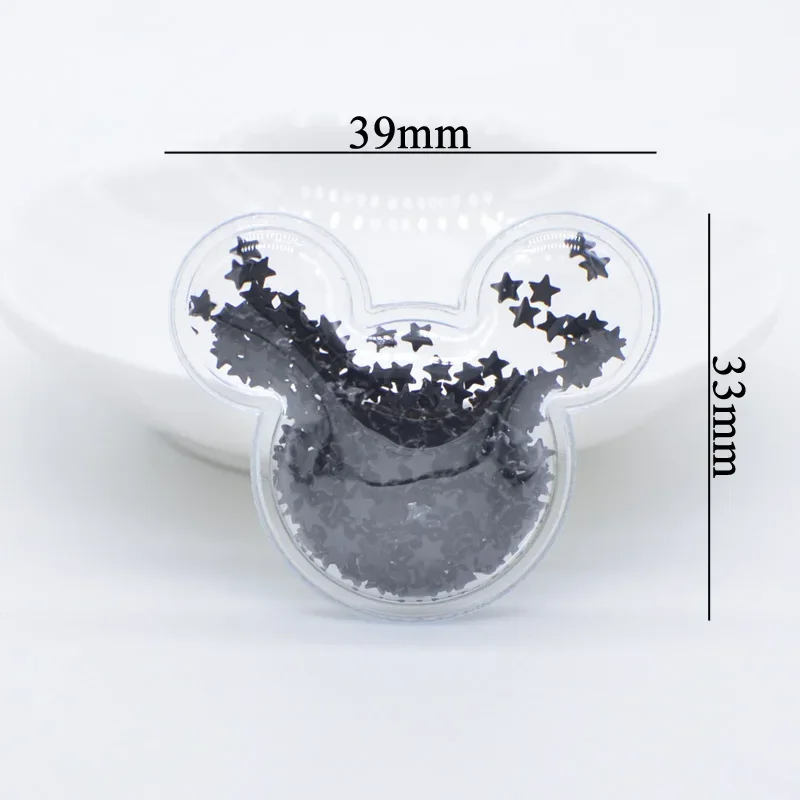 16Pcs 39*33mm Transparent PVC Mouse Head Filling Black Star Sequin Applique for DIY Headwear Hair Clip Bow Decor Accessories