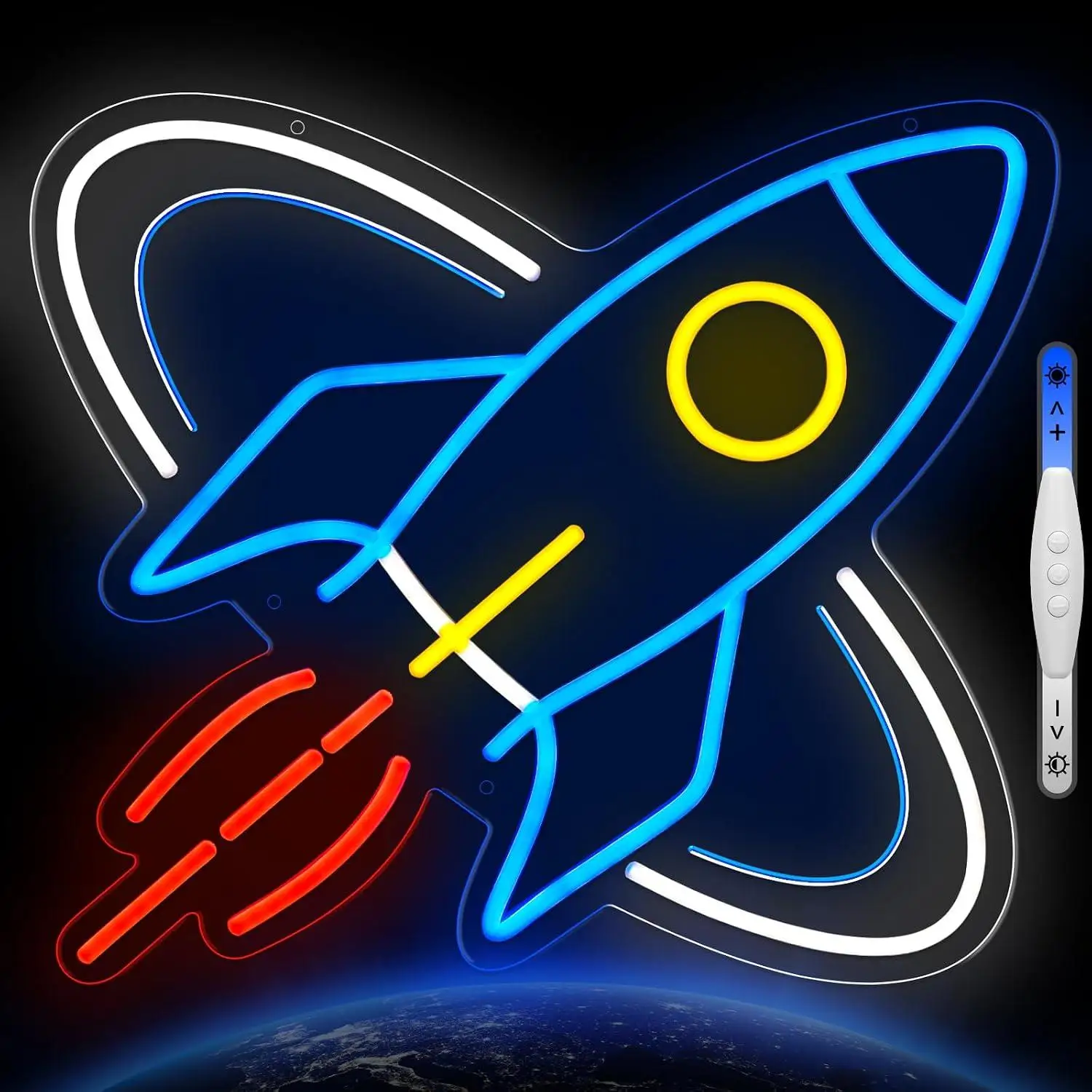 Rocket Space Neon Sign USB Dimmable LED Neon Light for Boys Bedroom Kids Room Space‑themed Neon Wall Art Novelty Gift for Teen