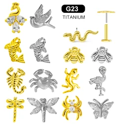 Peacock Dragonfly Fish Push In Titanium Earring Stud ASTM F136 G23 Titanium Threadless Labret Piercing Cartilage Body Jewelry