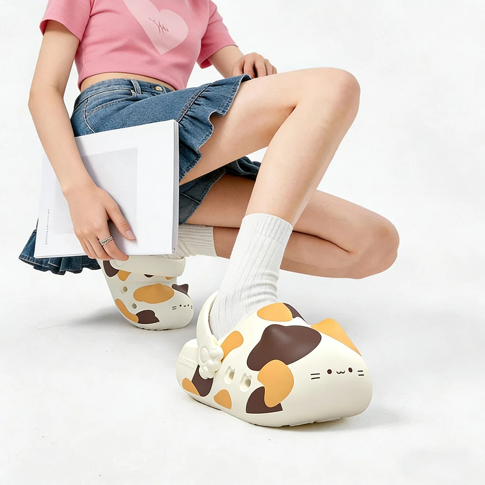 Unisex Größe 36-45 Niedliche Calico-Katzenpfoten-Clogs für Damen und Herren, Plateau-Kätzchen-Schuhe mit Pfotenabdruck-Sohle, Rutschfeste EVA-Strandslipper – Detail 10