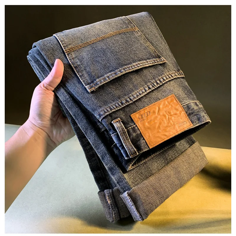 

Высококачественные мужские джинсы из потертого денима в стиле ретро осень 2025, новая мужская одежда, корейская версия, свободные и мягкие брюки с прямыми трубками