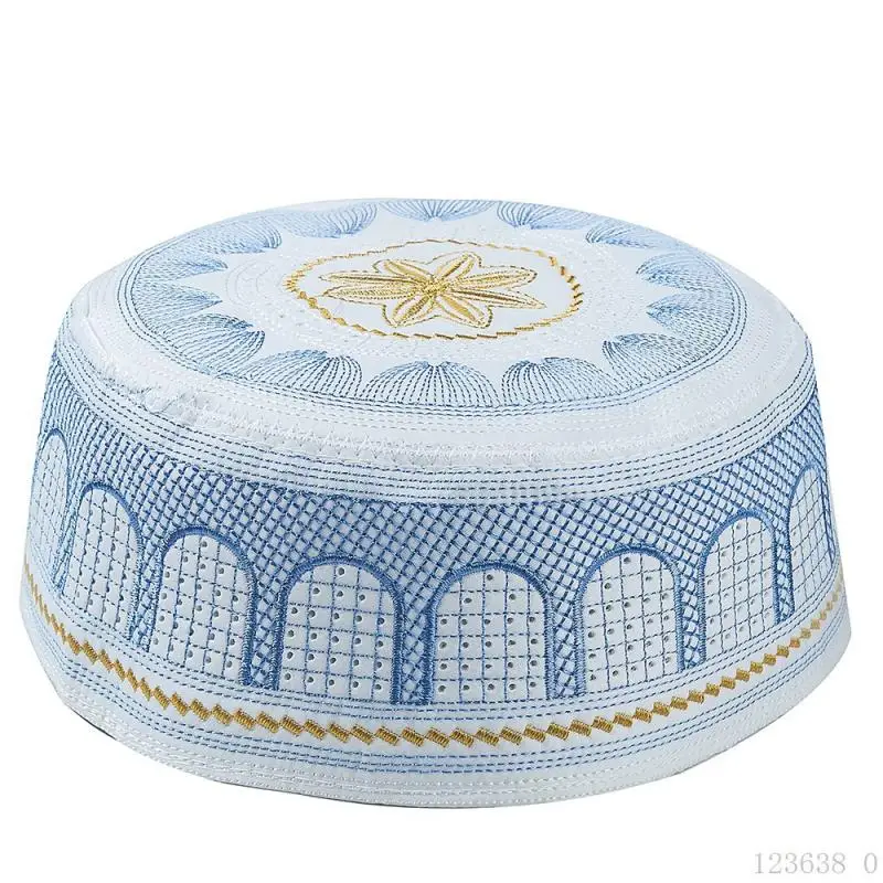 Cotton Embroidery Caps for Muslim Men, Prayer Flap Hats, Leisure Caps, Saudi Arabia Eid Festival Hat, Saudi Arabia