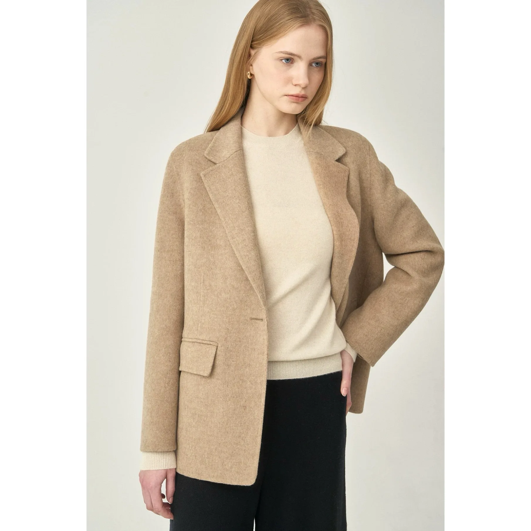 

Double-Sided Hand-Stitched Split Camere Suit Jaet for Commuting Lemon Cheese Casual Ele Straight-Line Sle