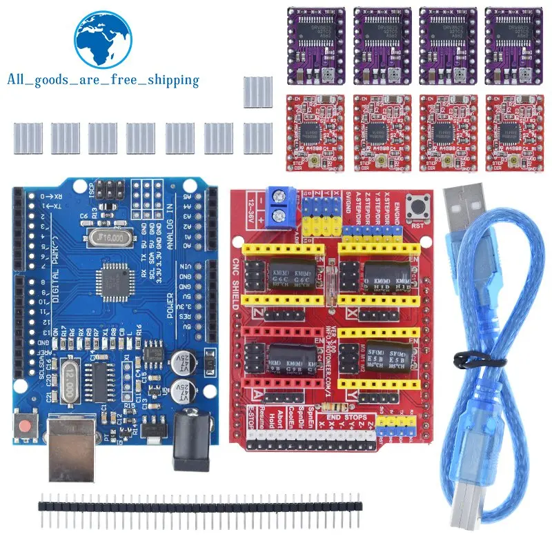 Imagem -03 - Tzt Cnc Escudo para Máquina de Gravura Driver Placa de Expansão Cabo Usb Impressora 3d Arduino Mais Uno r3 Drv8825 A4988 Pcs