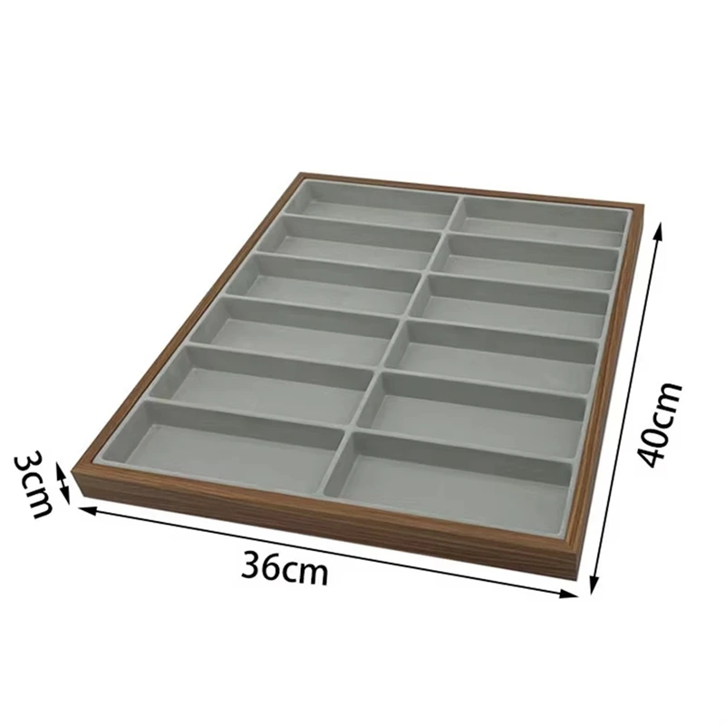 Faça-novo rack de armazenamento de óculos de madeira de nogueira com 12 grades, bandeja de exibição de óculos, caixas organizadoras de armazenamento