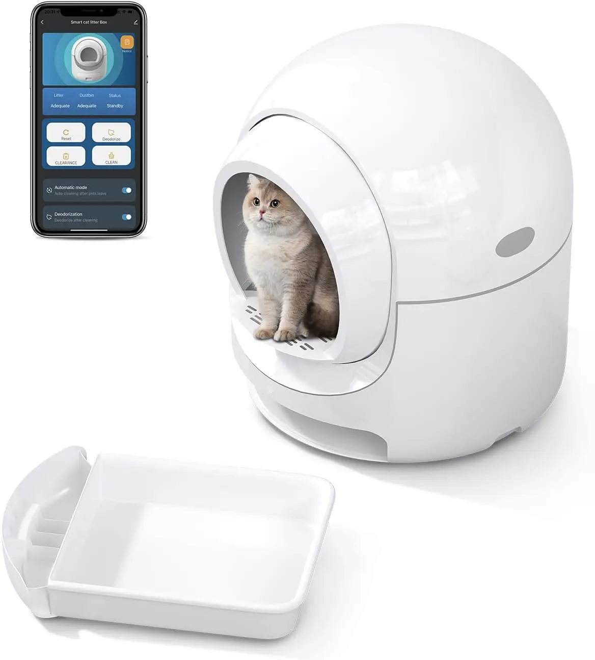 Self-Cleaning Cat Litter Box for Multiple Cats Smart APP Control/Integrated Safety Protection/Odor-Removal/Weight Monitoring