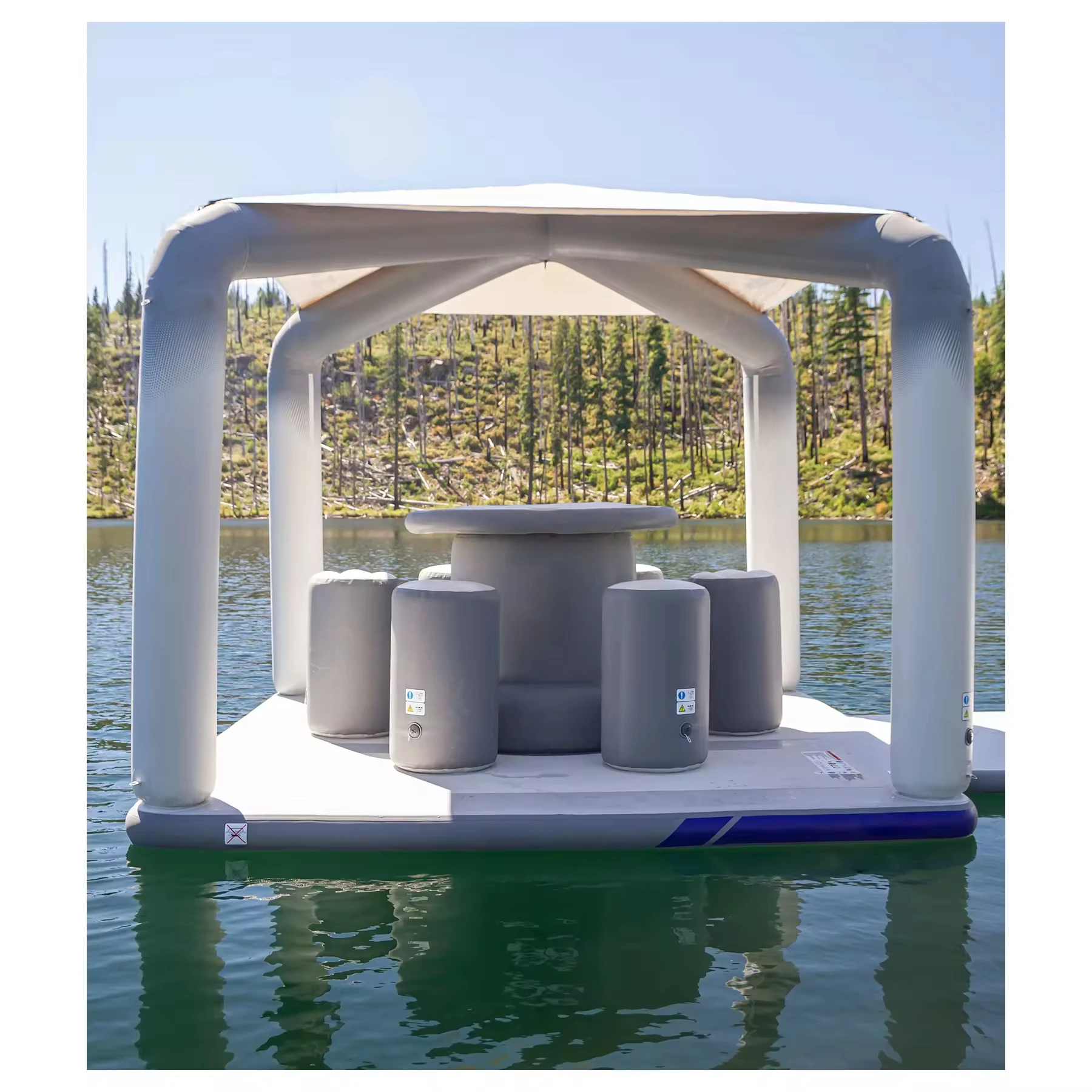 

Jooloog Water Leisure Island Pontoon Swim Deck Inflatable Floating Dock Platform Inflatable Mat With Tent