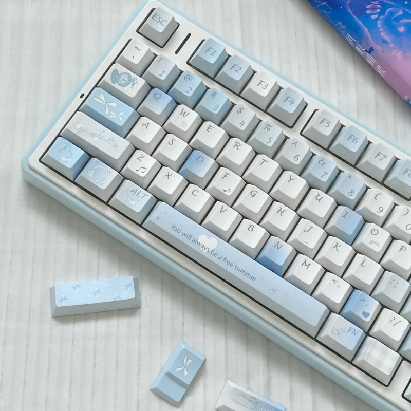 

Blue Melody Theme Keycaps Set PBT Sublimation Cherry Profile Keycaps for Mechanical Keyboard Accessories 132key Keyboard Caps