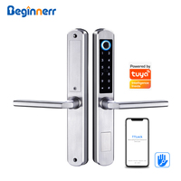 Gold 304 stainless steel Waterproof Smart door lock Short Hexagonal handle 4585 doublehook Biometic Fingerprint Sliding Door