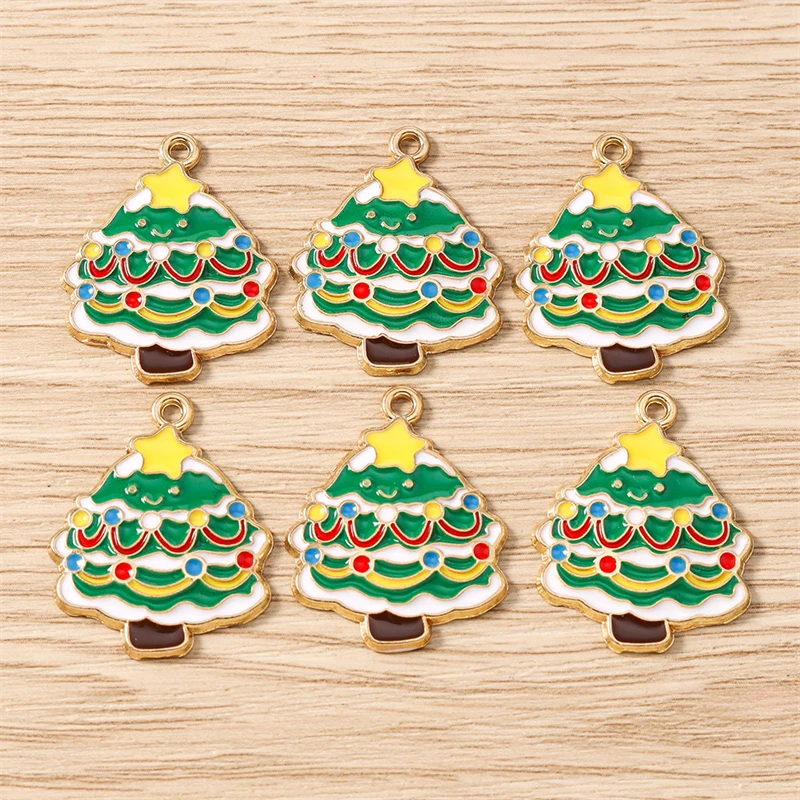 10 Stück 22x28mm Niedliche Emaille-Weihnachtsbaum-Anhänger für Schmuckherstellung, Halsketten, Ohrringe, Armbänder, DIY-Bastelzubehör – Detail 2