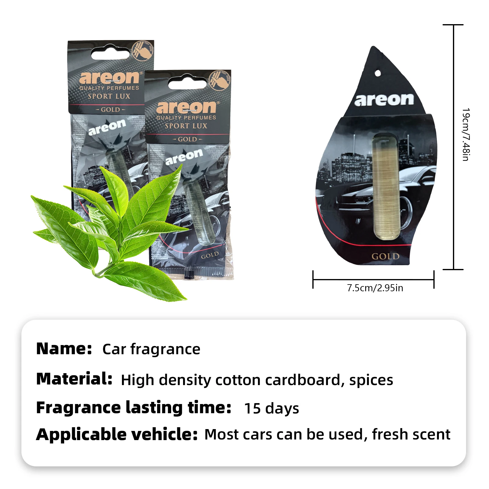 Aeron 5/20pcs GOLD Scent Car Air Freshener, Natural Tea-Scented Paper, Car-Mounted Hanging Type, Car Interior Accessories view 2