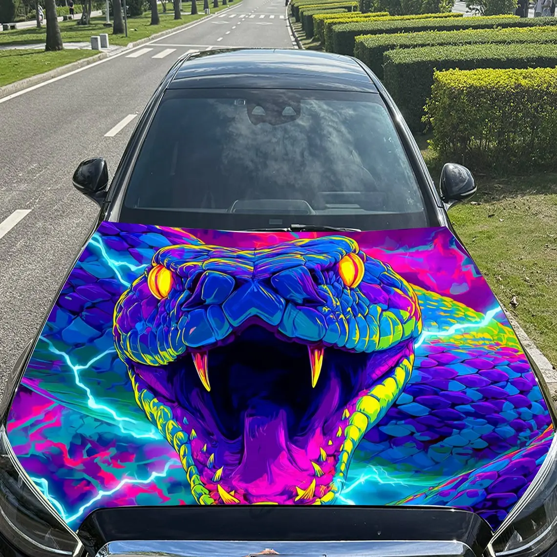 غلاف فينيل للسيارة من مادة نيون السامة بيثون، ملصق غطاء محرك السيارة المقاوم للماء من مادة PVC، مقاوم للخدش ذاتي اللصق #4