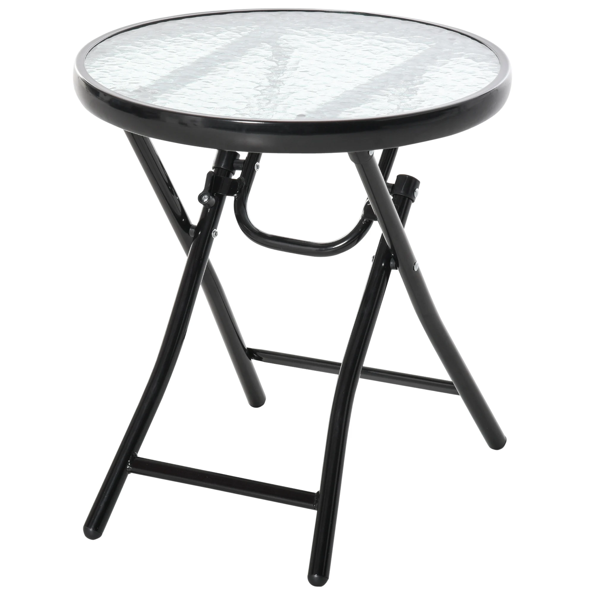 Outsunny Mesa de Cristal Redonda Plegable con Hebilla de Seguridad Jardín Ø45 cm
