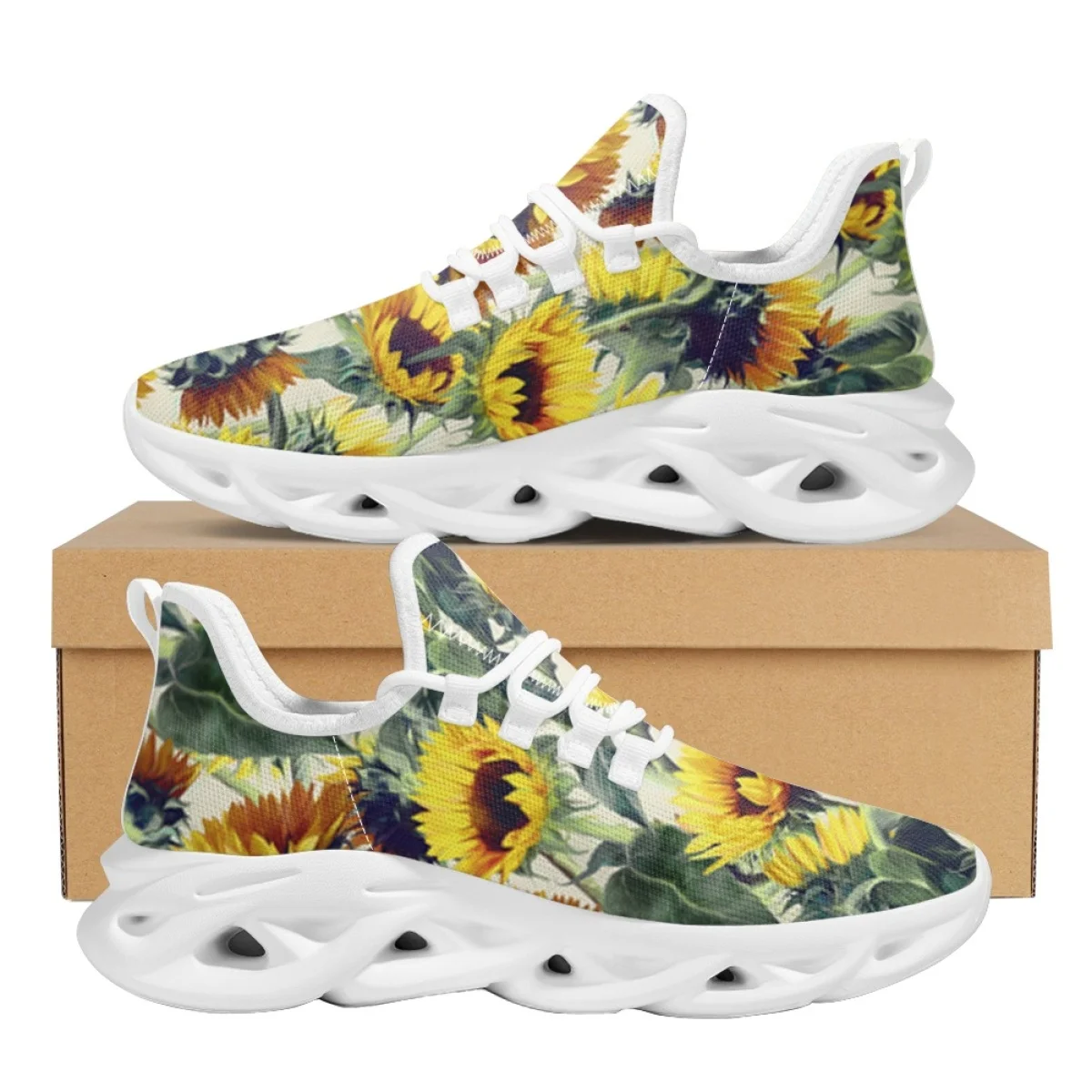 INSTANTARTS Sunflower Oil Painting Stereo Ladies Fashionable Cute Daily Versatile Casual Shoes Outdoor Breathable Summer Sneaker