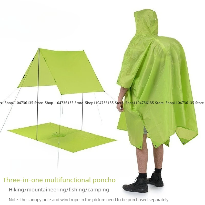 3-in-1 Multi-functional Outdoor Ultralight Raincoat Poncho Can Be Used As A Floor Mat, Pergola, Mountaineering Backpack Cover