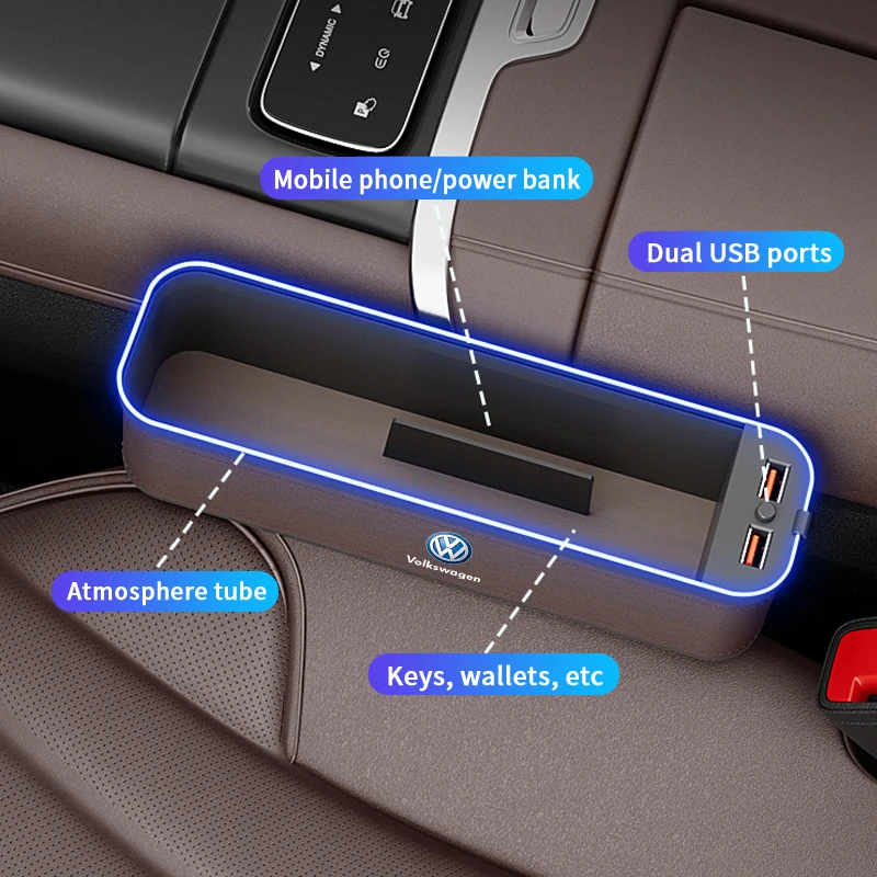 Car USB Charging Multifunction Seat Crevice Storage Box For Volkswagen Amarok Tiguan Polo Jetta GTI Golf Passat Touareg Magotan