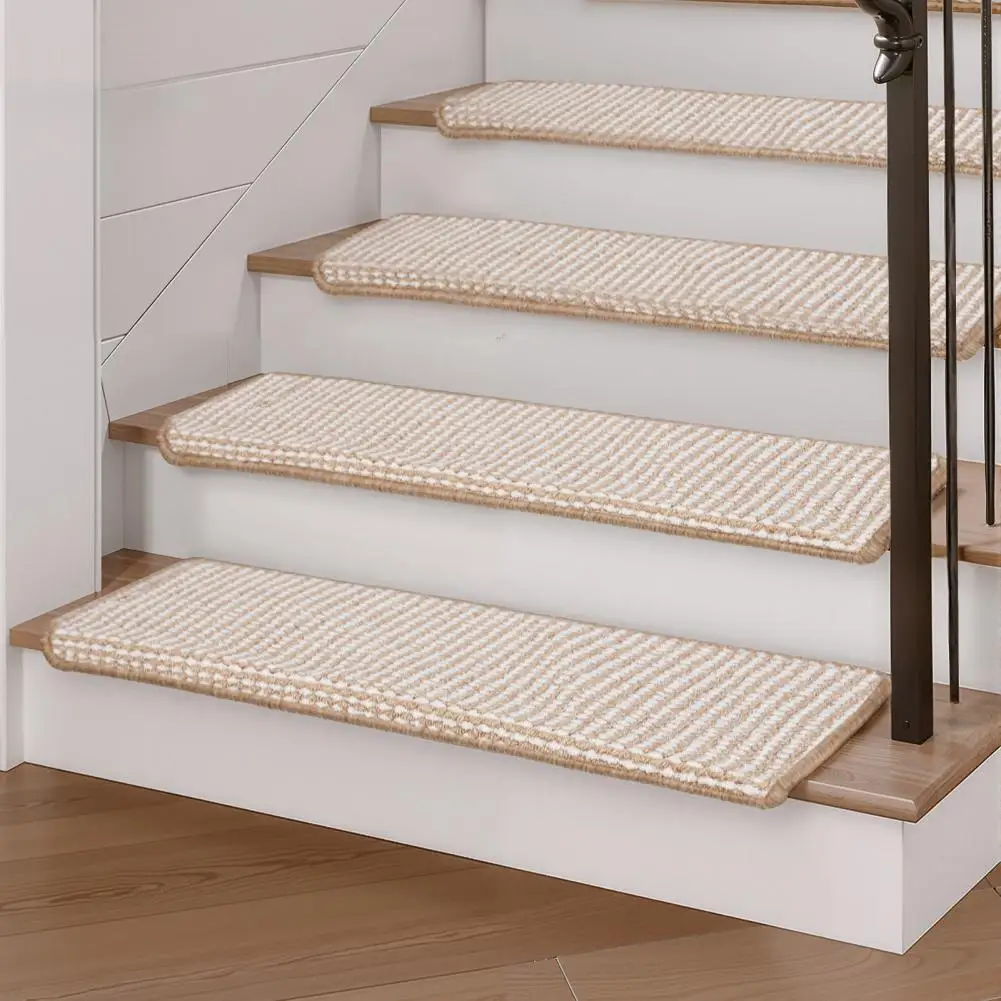 Stair Step Covers, Easy Installation Skid Resistant 14Pcs/Set Stair Treads, Non-Slip Stick Adhesive Wooden Step Protectors