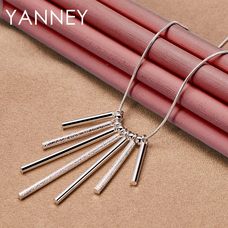 YANNEY 925 Sterling Silver 18 Inches Exquisite Pillar Necklace For Women Men Fashion Wedding Gift Jewelry Accessories