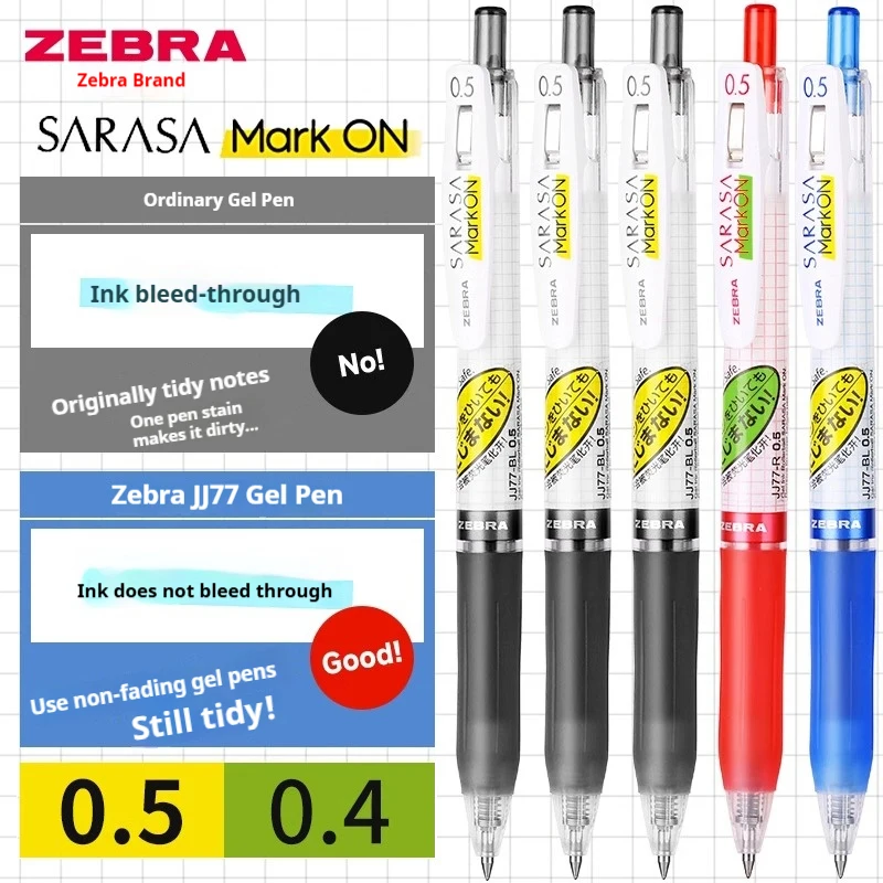 

ZEBRA SARASA Mark ON Gel Pen,JJ77 Anti-Bleed Quick-Drying 0.5/0.4mm Black/Red/Blue Ink for Homework Exams Note-Taking Japan Made