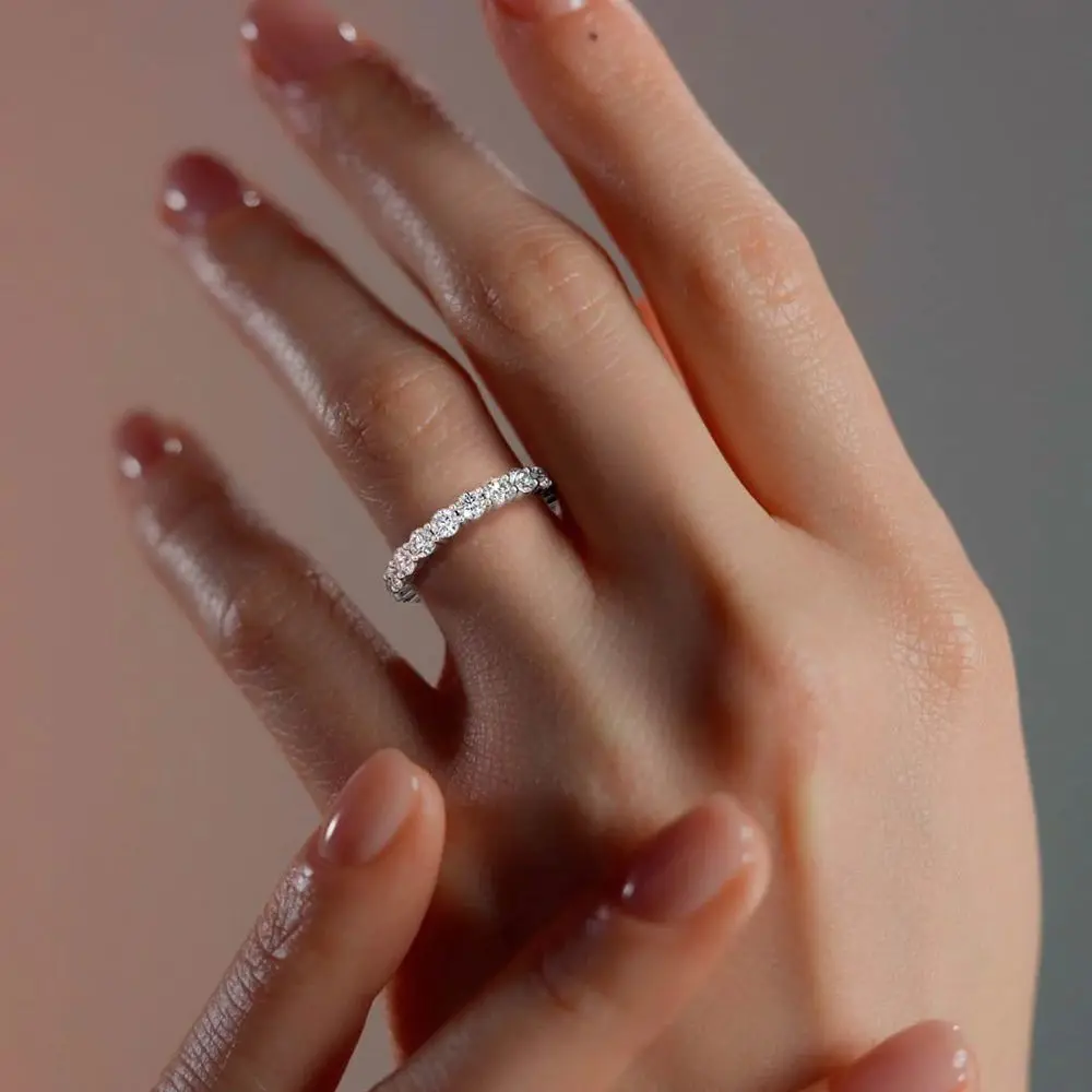 Lnngy Zertifizierter 4-mm-Moissanit-Ewigkeitsring, 14-karätiges Gold gefüllt, Ehering für Frauen, funkelnder stapelbarer Ring, Schmuckzubehör – Detail 10