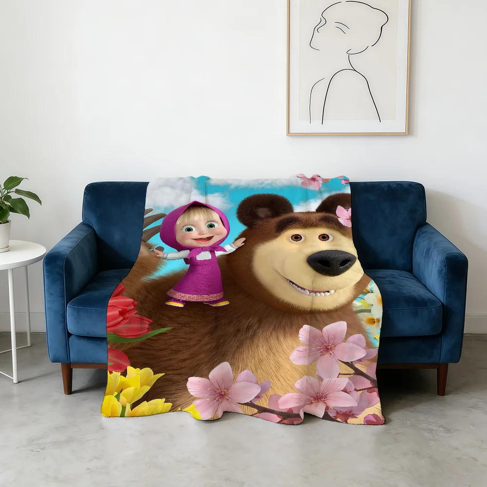 M-Masha and the B-Bear Cartoon Blanket Flannel Warm Soft Throw Blanket For Room Sofa Childish Birthday Gifts