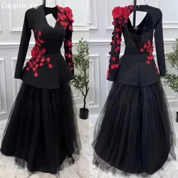 Customized Evening Dress Prom Dearin V-neck A-line Floor Length Open Back Skirts Layered Draped Tulle Applique Flower Bespoke Oc