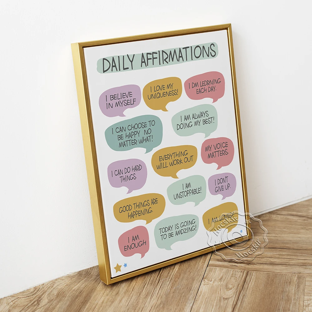 Daily Affirmation Poster Positive Motivational For Kid Art Print Growth Mindset Wall Picture Canvas Painting Classroom Decor