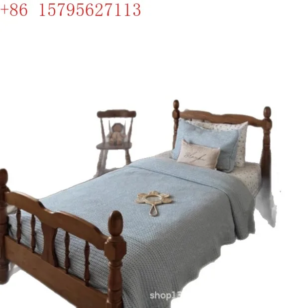 

French retro full solid wood bed medieval Windsor small apartment master bedroom double bed 1.5 meters single bed