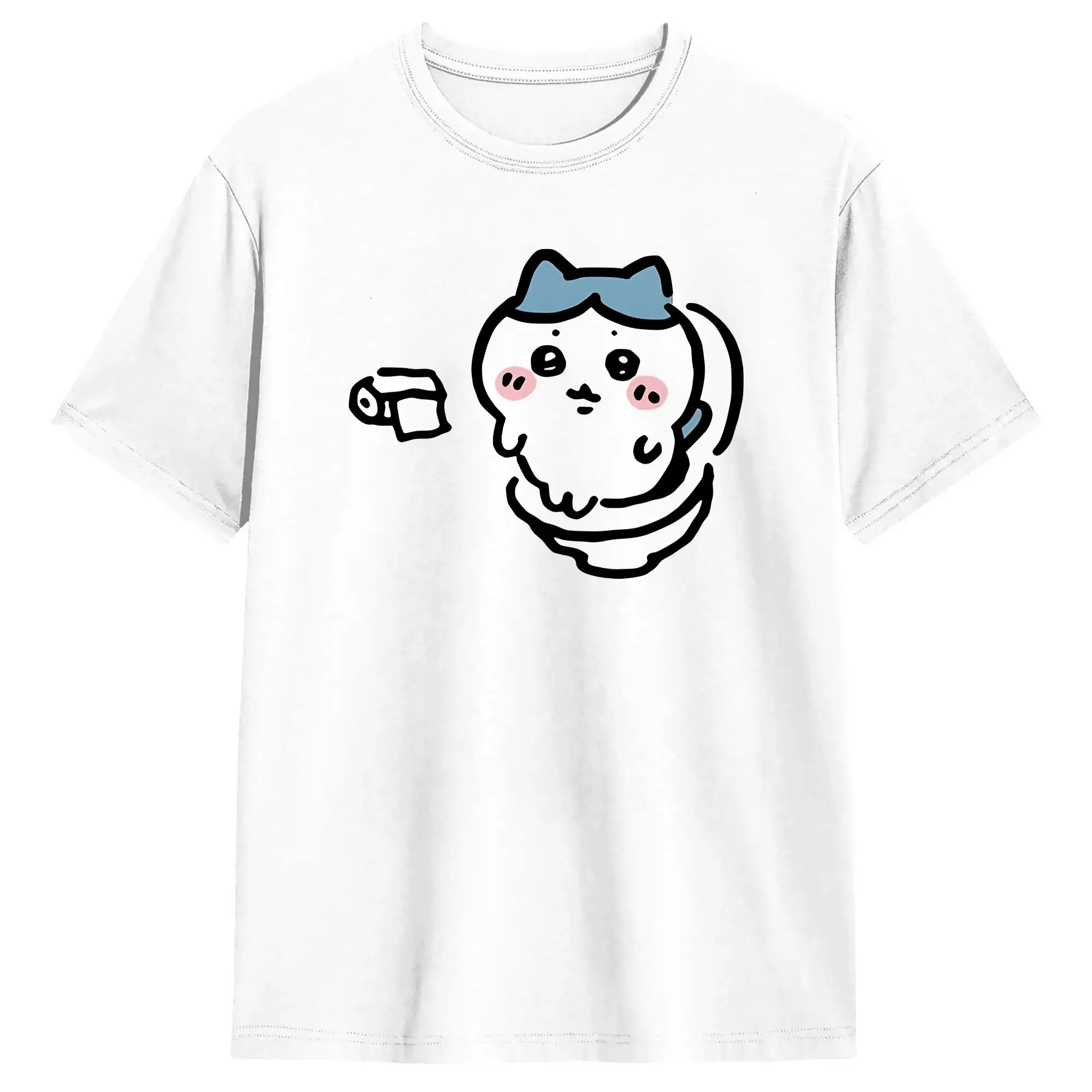 Men T-Shirts Hachiware on the Toilet Potty Chiikawas Usagi  Poop Pooping Meme Cool Pure Cotton Tee Shirt Short Sleeve T Shirts